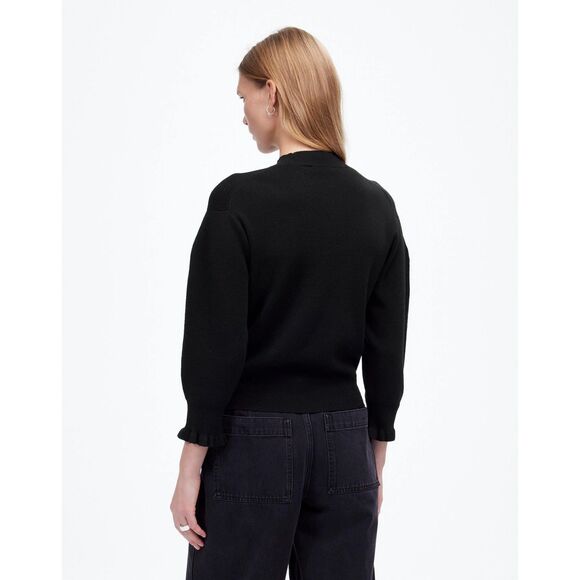 NWT Madewell Merino Wool Ruffle Mock Neck Sweater in Black Size XS - Picture 4 of 15
